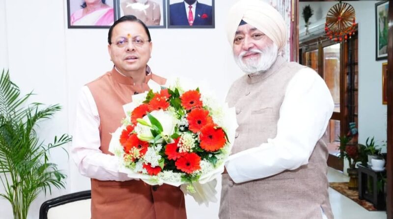 मुख्यमंत्री धामी से गुरुद्वारा श्री हेमकुंट साहिब प्रबंधन ट्रस्ट के अध्यक्ष नरेंद्र जीत सिंह बिंद्रा ने भेंट की।