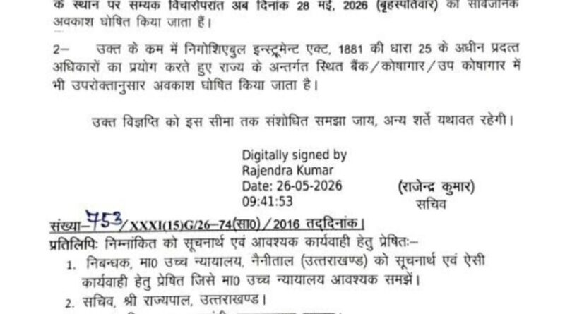 उत्तराखंड में 28 मई को होगी बकरीद की छुट्टी, आदेश जारी